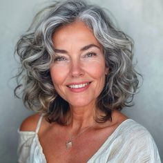 Curly White Hairstyles, Curly Grey Hair Natural Curls Over 50, Permed Hair Medium Length, Grey Bobs, Mid Length Curly Hairstyles, Grey Hair And Glasses, Short Curly Hairstyles For Women, Curly Hair Trends, Curly Lob