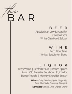 an advertisement for the bar with black and white lettering