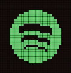 an image of a green pixellated face on a black background with the word's name