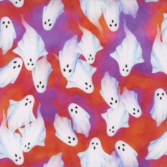 a painting of ghost faces on a red and purple background