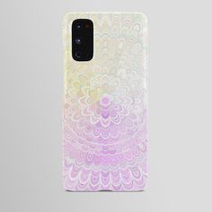 a phone case with an image of a flower on the front and back cover in pastel colors