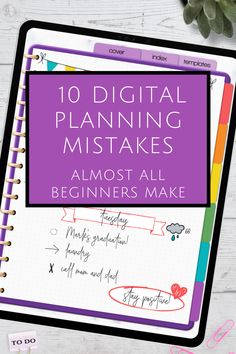 a notebook with the title 10 digital planning tasks almost beginners make