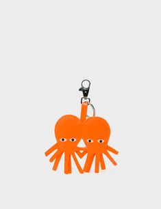 Octotwins Charm - Neon Orange Leather Keychain Charm Keychain, Hand Holding, Orange Leather, Key Fobs, Leather Keychain, Neon Orange, Octopus, Leather Handmade, Real Life