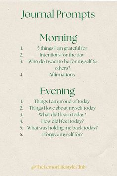 a green and white menu with the words morning written in different font styles on it