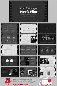 the old grunge movie film powerpoint presentation is shown in black and white