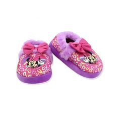 Your little one can feel so fashionable in her new Minnie Mouse a-line style slippers! These plush slippers feature sublimated graphics of your favorite Disney character, Minnie Mouse! These house shoes contain slip resistant soles, a soft plush texture, cushioned foot-bed, an embroidered applique, 3D bow, and faux fur! These adorable Minnie slippers are available in toddler girl's sizes 5-6 M US Toddler, 7-8 M US Toddler, 9-10 M US Toddler, and 11-12 M US Little Kid. Color: Purple.  Gender: fem Minnie Mouse Slippers, Disney Slippers, Girls Slippers, Minnie Mouse Outfits, Toddler Slippers, Disney Toddler, Minnie Mouse Girl, Kids Slippers, Warm Slippers