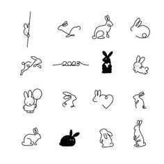 some black and white drawings of rabbits