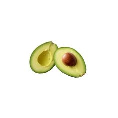 an avocado cut in half on a white background