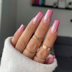 Summer Nails Ideas Square, Pink Silver Ombre Nails, Fun Spring Nails Square, Summer Simple Nails, Ombre Nails With Design, Spring Nails Square, Square Nails Spring, Square Nails Summer, Square Summer Nails