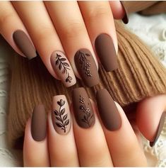 Terra Cotta Nails Design, Matt Brown Nails, Brown Nails With Design, Nail Art Designs Brown, 2024 Fall Nail Trends, Brown Fall Nails, Brown Nail Art, Brown Nail, Kutek Disney