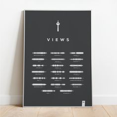 a black and white poster with the words views on it