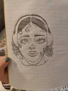 a drawing of a woman's face is shown in the middle of a piece of paper