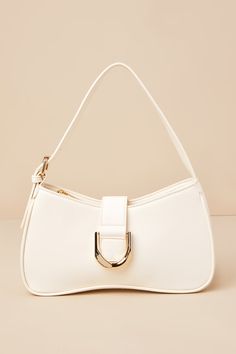 Oh-So Chic Bone Buckle Shoulder Bag Elegant Faux Leather Baguette Bag With Adjustable Strap, White Hobo Bag With Detachable Strap For Formal Occasions, White Chic Satchel With Single Shoulder Strap, Chic Leather Shoulder Bag With Single Handle, Chic White Satchel With Single Shoulder Strap, Faux Leather Satchel Shoulder Bag, Chic Handheld Shoulder Bag With Single Handle, Chic White Shoulder Bag With Adjustable Handle, Trendy Cream Shoulder Bag With Single Strap