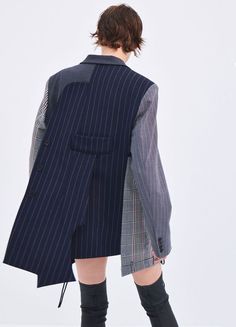 The MONSE Combo Boxy Tailored Jacket is a combination of our daytona plaid print and pinstripe lining. Style yours over out Plaid Double WB Zipper Detail Pant. Deconstruction Fashion, Fashion Design School, Tailored Coat, Sleeveless Jacket, Cool Jackets, Tailored Shirts, Tailored Jacket, Cycling Outfit, Zipper Detail