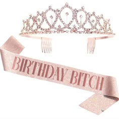 The Perfect Set - Rose Gold Tiara + One Birthday Sash Beautiful Sparkling Tiara Made With Quality Rhinestones. Ends With Two Combs That Allow You To Clip It Right Into Your Hair. The Suit Is Suitable For Almost All Adults. Sash - Total Length 62 Inches Wide:3.8 Inches /Crown - Long 6.4 Inches High 5.6 Inches Wide 1.7 Inches Extra Pin As Well Queen Sash, Sparkle Birthday Party, 18th Party, Sweet Sixteen Birthday Party Ideas, Sparkle Birthday, Girly Birthday, Birthday Tiara, Birthday Sash, Pink Birthday Party