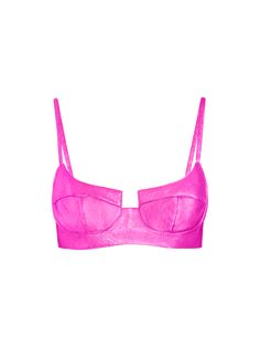 The Shoreditch Bra in metallic fuchsia leather. Lined with our signature soft rayon. Padded in cups with structural underwire for maximum lift. Adjustable straps. Hook and eye closure at back. The Bra Top silhouette was developed to transform your most intimate layer into the star of the show. Body-sculpting and accentuating, it’s made to be the eye-catching base of any outfit, or steal the spotlight on its own. Body Sculpting, Bra Top, The Star, Bra Tops, Timeless Fashion, Adjustable Straps, Bra, Leather, Quick Saves