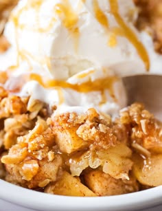 a close up of a bowl of food with ice cream