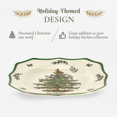 a christmas tree on a plate with the words holiday themed design above it and below