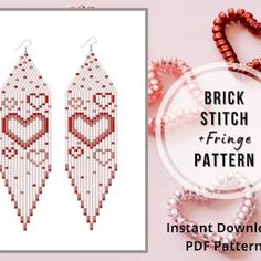 Heart Beaded Earrings Pattern Miyuki Delica Valentine Brick Stitch Earring Pattern Beadwork Beading PDF Digital Download - Etsy Canada Native American Beadwork, Beaded Jewelry Patterns