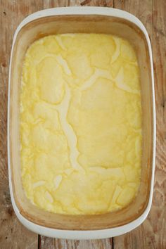 a square casserole dish on a wooden table