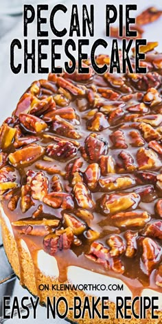 pecan pie cheesecake with chocolate sauce on top