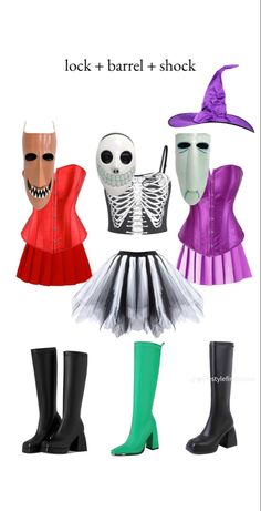 four different types of halloween costumes with text that says, lock and barrel shock on them