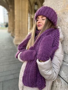 Mohair Beanie, Mohair Hat, Fluffy Hat, Fur Coat Fashion, Purple Hat, Mohair Scarf, Luxury Hats, Woman Sweater, Purple Hats