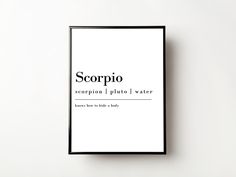 a black and white poster with the words scorpio in italian on it