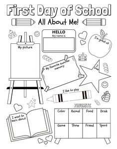 the first day of school worksheet for kids with pictures and words on it