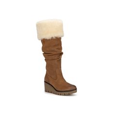 Vintage Foundry-Arabella Boot Keep the cold out donning the Arabella boot from Vintage Foundry Co. Featuring a suede construction with shearling collar and faux fur lining, this ruched boot ensures warmth throughout the day and is grounded by a wedge platform with rubber outsole for brilliant traction. Click here for Boot Measuring Guide. Winter Knee-high Boots With Suede Lining And Round Toe, Insulated Shearling Boots For Fall, Winter Boots With Suede Lining And Shearling Material, Casual Boots With Faux Fur Trim In Shearling, Casual Boots With Faux Fur Trim And Shearling, Casual Shearling Boots With Faux Fur Trim, Winter Insulated Shearling Boots, Casual Boots With Faux Fur Trim, Winter Suede Boots With Faux Fur Lining