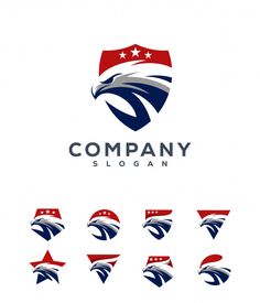 the eagle logo is designed in red, white and blue colors with stars on it