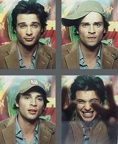 four pictures of the same man with different facial expressions on their faces, and one has his mouth open