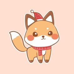 a cute little fox with a red hat and scarf