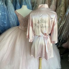 Blush Quinceanera Robe Mis Quince | Etsy Will You Be My Dama Quinceanera Ideas, Champagne Quince Robe, Pink Quince Robe, Mis Quince Robe, Blush Quinceanera Theme, Blush Pink Quinceanera Theme, Chambelanes Outfits Quinceanera Pink, Quinceanera Court Outfits, Sleeping Beauty Quinceanera Theme