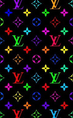 colorful louis vuitton pattern on black background