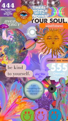 an image of a poster with words and pictures on it that say, be kind to yourself