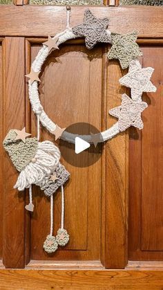 a close up of a wooden door with decorations on it