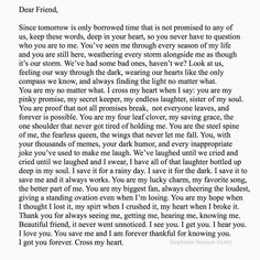 a letter written to someone about their love for her with the words dear friend on it