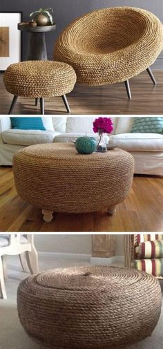 an ottoman that is made out of rope