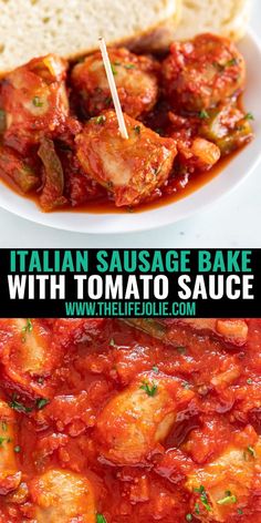 this is an image of italian sausage bake with tomato sauce