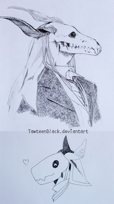 two drawings of an alligator and a man in a suit