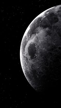 an image of the moon taken from space in black and white with stars around it