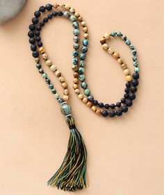 Mala Necklace Lava Stone - Jasper I Am Grounded - Moon Dance Charms Mala Jewelry, Yoga Necklace, Long Tassel Necklace, Mala Bead Necklace, Natural Gemstone Necklace, Bracelets Diy, Long Beaded Necklace, Mala Necklace, Mala Beads