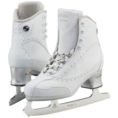 a pair of white ice skates on a white background