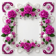 the frame is decorated with pink roses and pearls