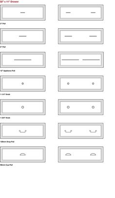 a set of four different types of drawers with labels on each side and the numbers below them