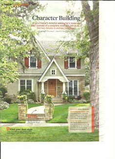 a magazine cover with a house and trees in the foreground, surrounded by green grass