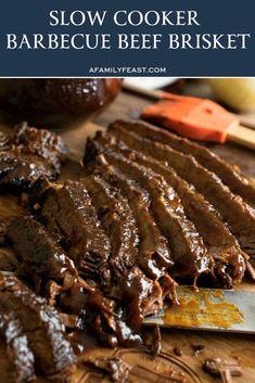 slow cooker barbecue beef brisket on a cutting board