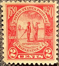 an old stamp with two men on it