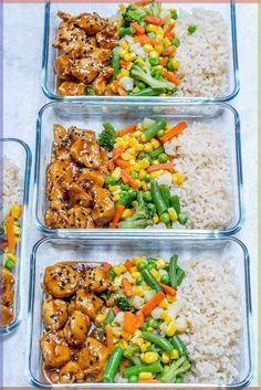 four glass containers filled with different types of food